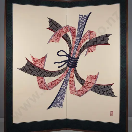Japanese printed silk on 2 fold screen H-1520 W-1380