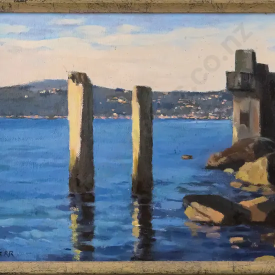 Maurice Kerr - framed oil - "Old Wharf (Towards Waverley)" H-165 W-240