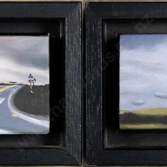 2x Liz Abbott - oil on wooden block - "Little River Blocks X, XIII" H-40 W-40