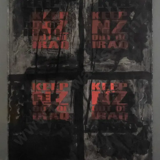 Ralph Hotere - lithograph on paper 14/40 - "Keep NZ Out of Iraq" H-760 W-565