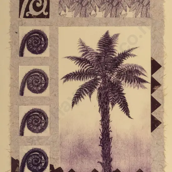 Audrey Bascand - framed etching, artist's proof - "Tree Fern, State 1" H-490 W-340