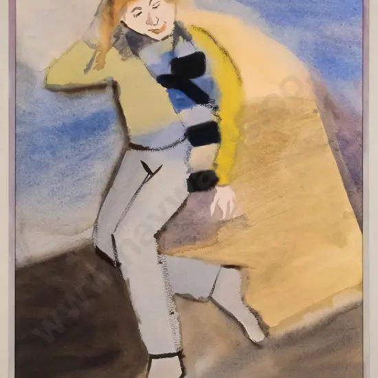 Annie Baird - framed watercolour - portrait H-550 W-370