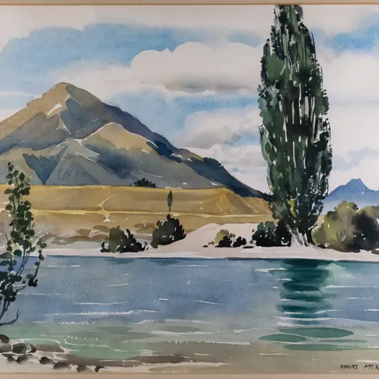 Mavis McKinney - framed watercolour - Mount Maud, Lake Wanaka H-330 W-480