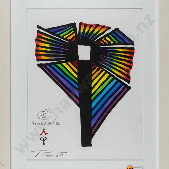 Rob Piggott - framed hand-coloured woodcut No. 12/80 - "Peace Light IV" H-265 W200