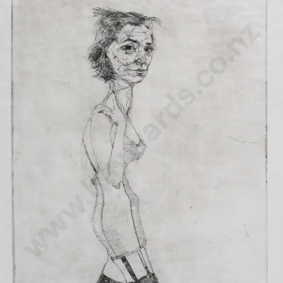 NH - framed etching A/P - woman in underwear H-195 W-145