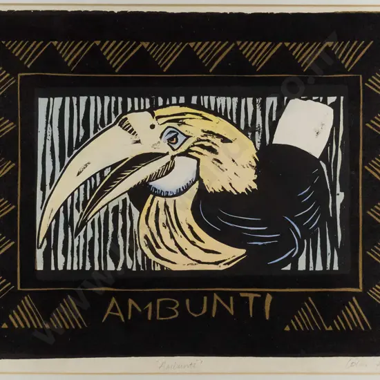 Colin Howes - framed screenprint 5/20 - "Ambunti" H-240 W-310 (foxing to mat)