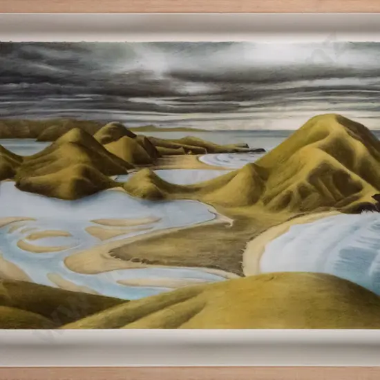 Steev Peyroux '10 - framed pastel - Otago peninsula, Hooper's Inlet & Allans Beach H-550 W-750