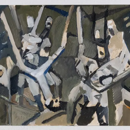 Mark Rossell 1988 - framed gouache  "Study for the Reunion" H-230 W-300 (foxing)