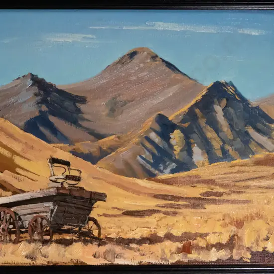 Peter Beadle 1987 - framed oil - "Abandon Cart, Central Otago" H-440 W-59