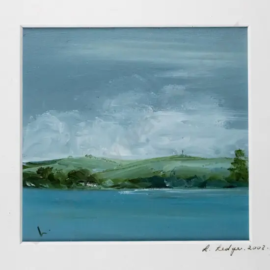 L Ledger 2008- framed oil - "Otago Harbour Blues" H-125 W-140
