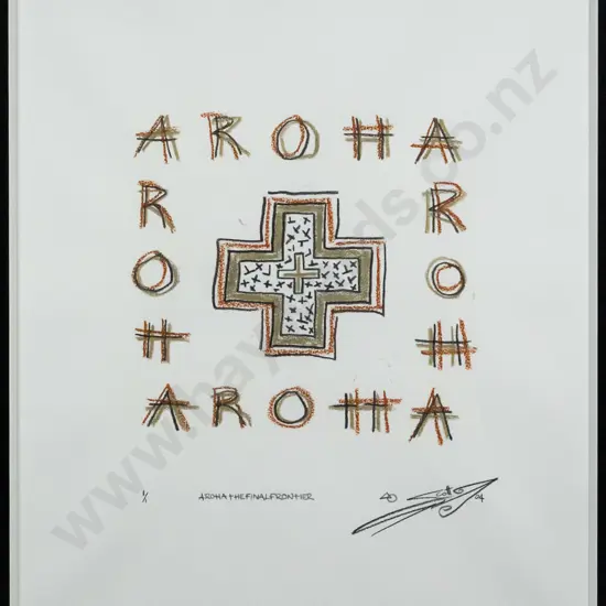 Makoure Scott - framed mixed media 1/1 - "Aroha The Final Frontier" H-310 W-280