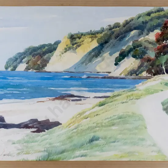 Charlton Edgar - framed watercolour - "Lang's Beach Waipu Cove" H-270 W-380