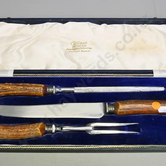 cased carving set with horn handles