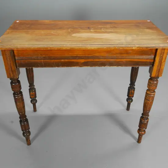New Zealand beech colonial hall table with turned legs - polish needs attention H-770 W-910 D-430