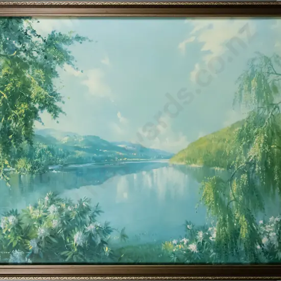 large framed Vernon Ward landscape print - "Evening at Ullswater" - minor chips to frame H595 W900