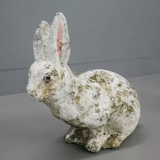 cast concrete rabbit garden ornament - some peeling of paint H-300 L-320