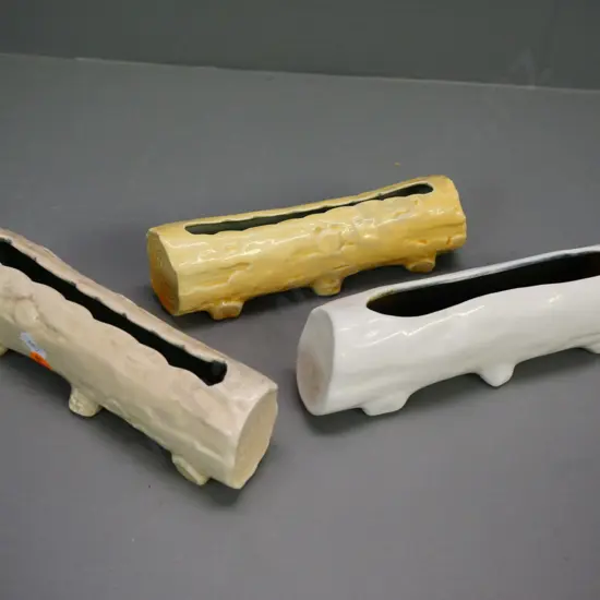 3 O.C. Stephens log shape flower trough vases - largest is H-60 L-210