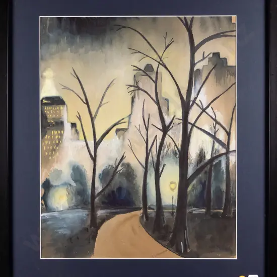 L Barrowclough - framed watercolour - city scene H-380 W-300