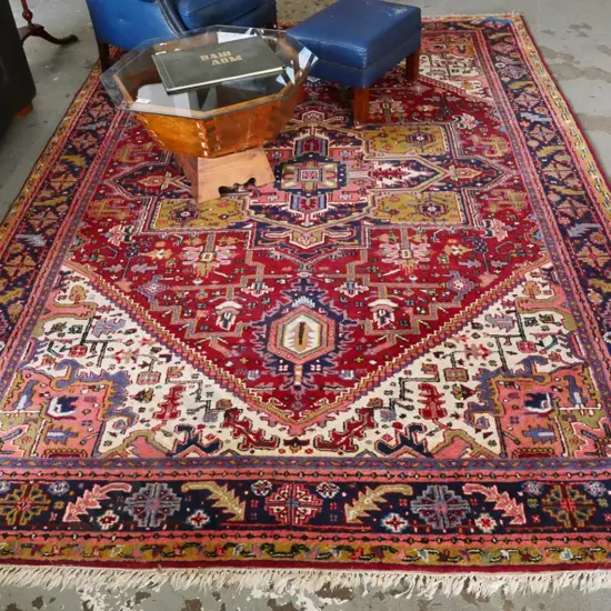 woven geometric woolen floor mat - some wear L-3380 W-2370