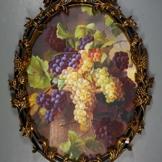 ornate framed oil on canvas - grapes H-910 W-620