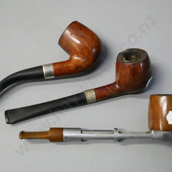 3 smoker's pipes - 2 marked Real Briar made in Italy, slight crack to one metal collar