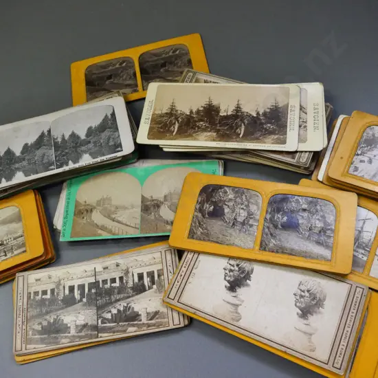 vintage stereo view cards - assorted overseas subjects, many have wear and marks