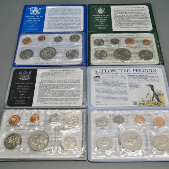4 New Zealand annual collector coin sets - 1979, 1980, 1984 and 1988