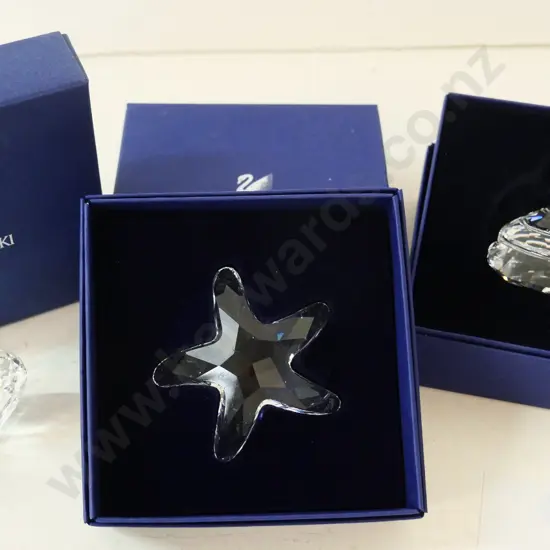 3 boxed Swarovski crystal ornaments - shell, sea-star and snail