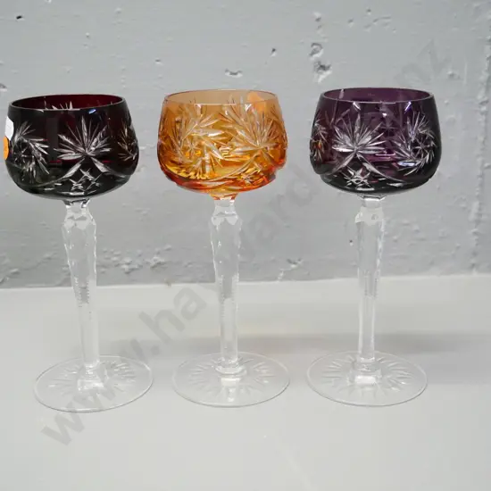 3 crystal colour-cut-to-clear goblets H-190