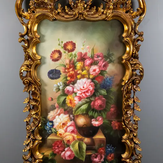 ornate gilt framed oil - flowers H-1490 W-740 (including frame)
