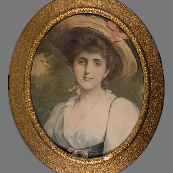 oval gilt framed print - portrait (extensive creasing) H-500 W-390