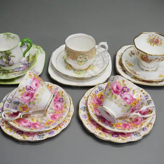 5 Royal Albert trios including Greenwood Tree, Evesham, Rockery and 2 Serena
