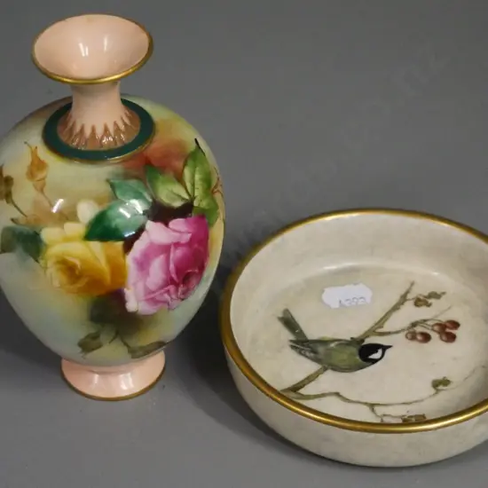 Royal Worcester roses vase H-130 and a Royal Copenhagen sweet dish