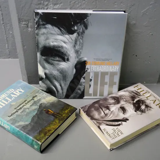 3 first edition Edmund Hillary books - An Extraordinary Life, Nothing Venture Nothing Win & View from the Summit