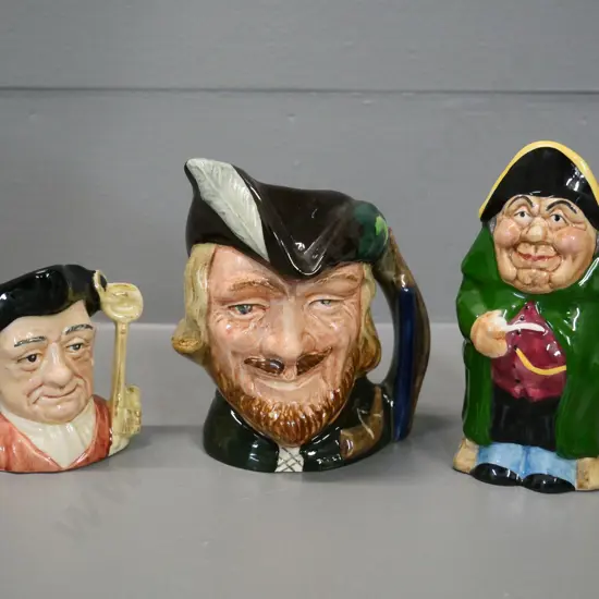 2 Royal Doulton character jugs - Robin Hood and Jailer - and a Manor Mister Bumble toby jug H-110