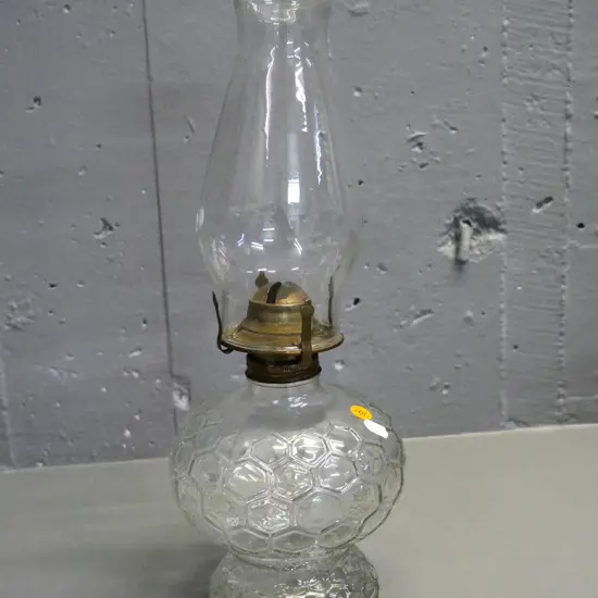 vintage clear depression glass kerosene lamp H-400 including chimney