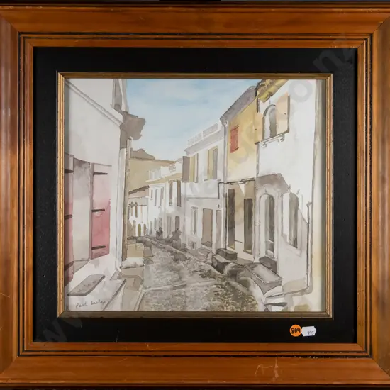 Paul Beale - framed watercolour - street scene H-280 W-310