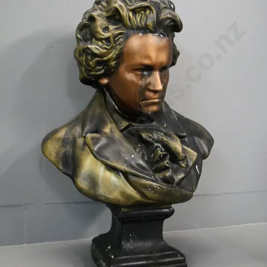 large fibreglass or composite bust of Beethoven H-650 - some finish loss and crackling