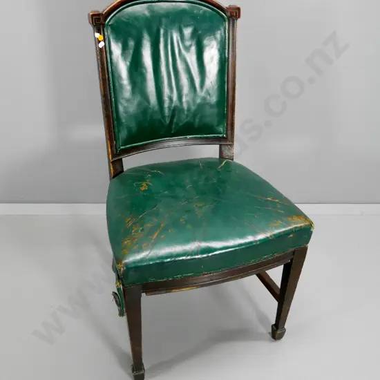 restorer's vintage mahogany dining chair - wear to leather, looseness in joints H-960 W-520 D-470