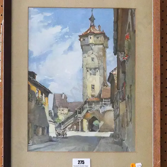 framed watercolour - street scene H-400 W-300
