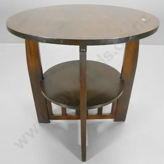 arts & crafts style mahogany round occasional table with shelf - scratch on top H760 Diameter 730