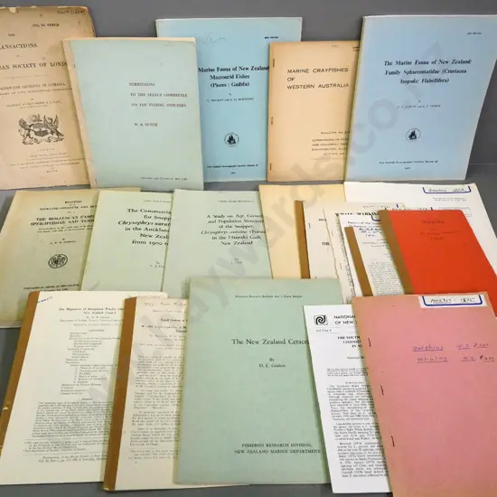 assorted publications on  whales, dolphins, New Zealand fishing industry, etc.