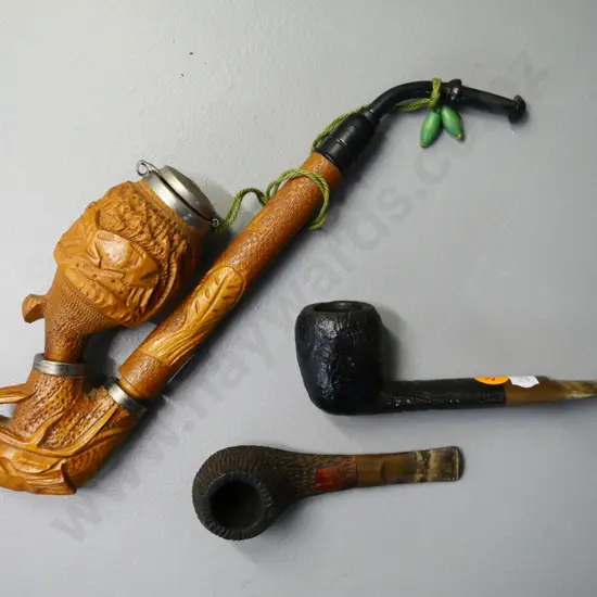3 smoker's pipes - 2 marked Moro, one carved Bavarian style with stag motif L-290