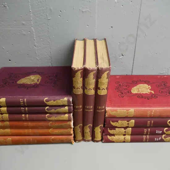 13 bound volumes of Punch Magazine - dates range from 1900 to 1942