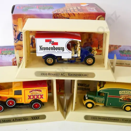 3 boxed Matchbox Models of Yesteryear "Great Beers of the World" series delivery vans