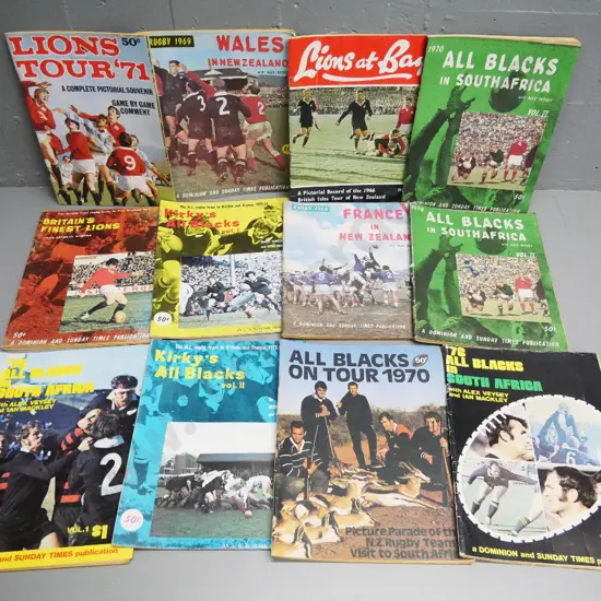 12 assorted All Blacks 1968 to 1973 rugby programs and magazines - one duplicate