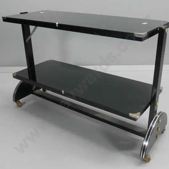 retro chrome and glass tea trolley with 2 tilting tiers - some pitting to chrome H-560 W-820 D-310