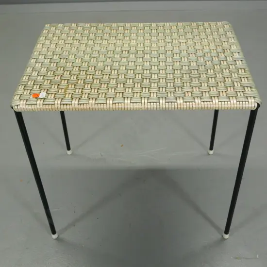 retro metal framed plastic cane topped stool H-490 W-460 D-300