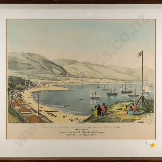 framed lithograph - Lambton Harbour Wellington pub. Smith Elder & Co - some marks H425 W530