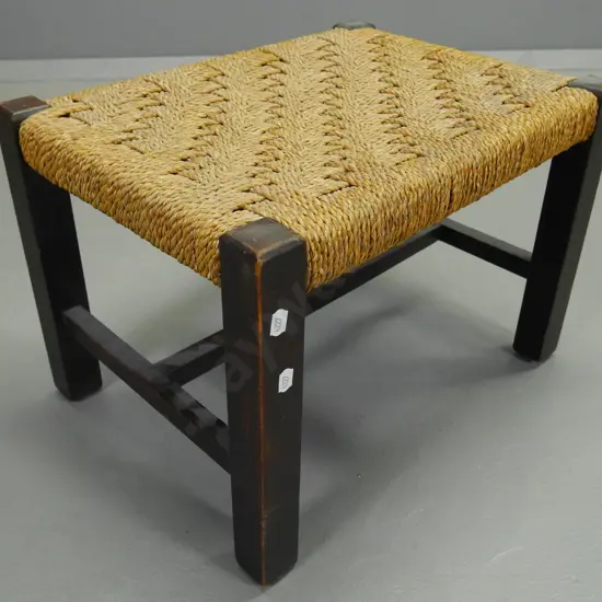 seagrass and timber foot-stool - some scratches to finish H-310 W-430 D-320